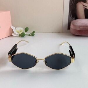 Miu Miu Gold Frame Black Lens Geometric Sunglasses
